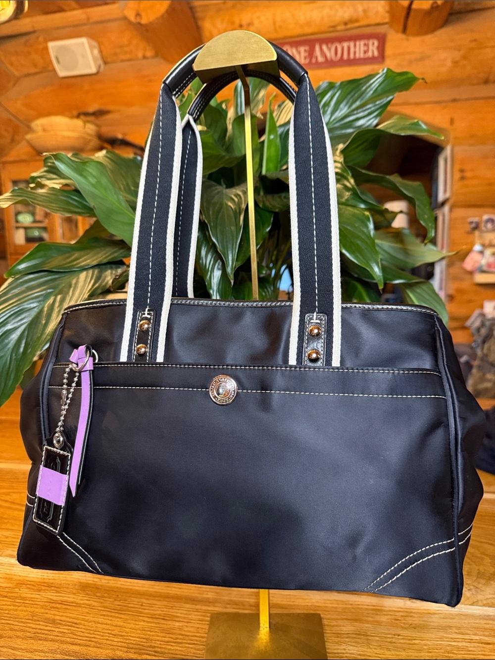 Coach Black Nylon Tote Shoulder Bag Lavender Lining Hangtag F11993 EUC